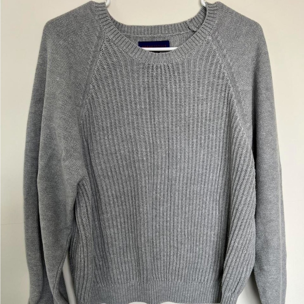 Aeropostale Gray Crew Neck Sweater with Ribbed Detailing